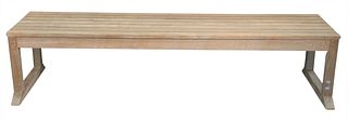 Kingsley Bate Teak Bench, height 16 1/2 inches, width 17 inches, length 71 1/2 inches.