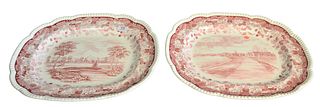 Pair Wedgewood Large Red and White Harvard Platters, 17" x 19 1//2". Provenance: From a Newport, Rhode Island historic home, in the same family since 