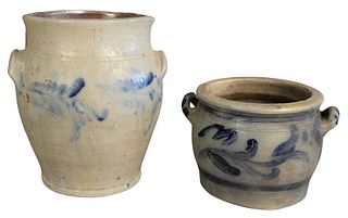 Two Piece Lot of Cobalt Decorated Stoneware, one marked 'Tegelen', the other marked '1 1/2', heights 11 and 6 1/2 inches. Provenance: From a Newport, 