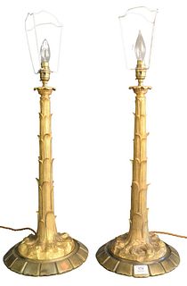 Pair of Gilt Bronze Table Lamps, total height 28 1/2 inches.