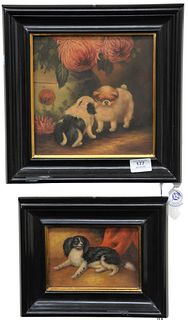 Pair of Small Dog Portraits, possibly late 19th century, oil on panel, unsigned, 8 1/2" x 8 1/2" and 4 1/2" x 6 1/2".