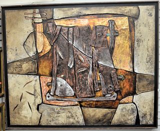 Ignacio Marmol (Spanish, 1934 - 1994), Scutum, 1970, mixed media relief on plywood; signed, titled, and dated on the reverse, framed 50 1/4" x 82 1/8"