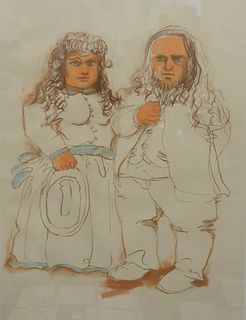 Robert Conge (American, 20th century), Anchonoroplastic Dwarfs, 1971, pastel crayon on paper, signed and dated lower right "Conge 1971", overall: 46" 