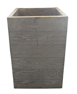 Pair of Large Cement Square Urns or Planters, faux wood design finish, height 33 1/2 inches, top 22" x 22".