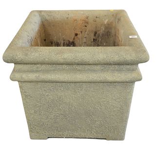 Pair of Oversized Square Cast Cement Outdoor Planters, height 24 inches, top 27" x 27".