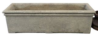 Oversized Rectangle Cast Cement Outdoor Planter, height 18 inches, length 60 inches, depth 18 inches.