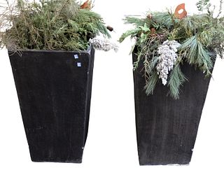 Set of Four Resin Square Planters, in two sizes, height 29 inches, top 16" x 16'; and height 25 inches, top 14" x 14".