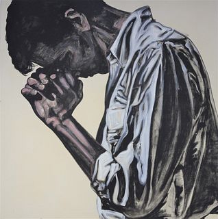 Ken Goodman (American, 1950-1995), Fear/Hope, 1983, oil on canvas, signed, titled, and dated on the reverse, 60" x 60".