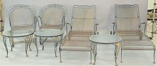 Six Piece Woodard Outdoor Patio Set to include two chaise lounges, pair of springform chairs, along with two tables.