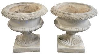Pair of Large Cement Urns or Outdoor Planters, diameter 25 inches, height 25 inches.