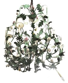 Louis XV Style Porcelain-Mounted Told Ten-Light Chandelier, height 4 feet, diameter 34 inches.