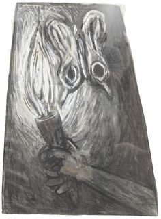Robert Carvin (20th century), Moth to a Flame, 1983, charcoal on paper; signed, titled, and dated along the lower edge, 32 1/2" x 24 1/2".