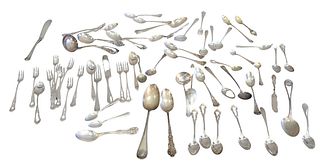 Large Group of Sterling Flatware, some Continental silver pieces mixed in, 40.9 t.oz. Provenance: From a Newport, Rhode Island historic home, in the s