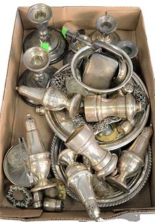 Sterling Silver Lot having round plate, square plate, feeder, several weighted pieces, 28.3 t.oz (weighable).