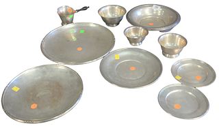 Sterling Silver Lot to include four plates and bowls, three dishes, one pourer, largest diameter 12 1/2 inches, 64 t.oz.