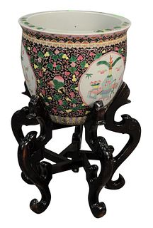 Large Chinese Porcelain Fish Bowl/Planter on stand, height 30 1/2 inches, diameter 18 inches
