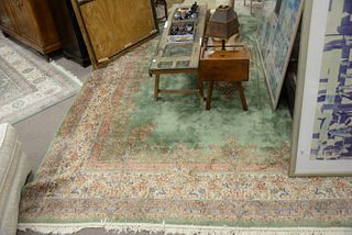 Room Size Kirman Oriental Carpet, green ground, 10' 10" x 15' 4".