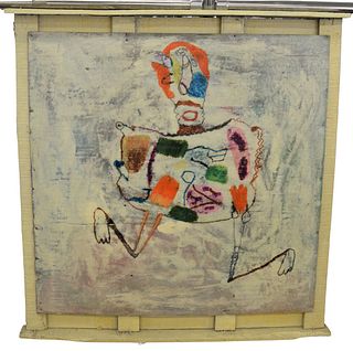Anton Lamazares (Spanish, b. 1954), Nemesio Joros, 1983, mixed media with encaustic on cardboard with wood supports; titled and dated on the reverse "