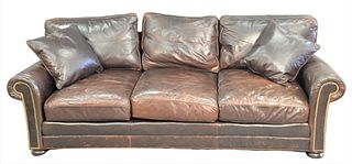 Leather Upholstered Sofa, length 91 inches.