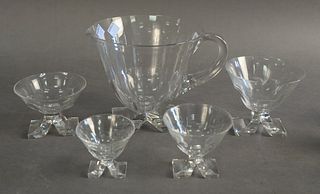 Set of Thirty-eight Crystal Pieces, with split foot base, four sizes, tallest height 6 inches.