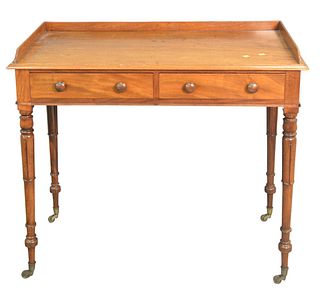 George IV Mahogany Server/Table having gallery and two drawers on turned legs, circa 1840, total height 33 1/2 inches, top 20" x 39".