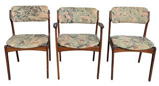 Three Benny Linden Rosewood Dining Chairs, height 31 inches.