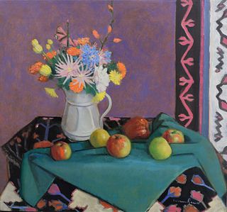 Warren Brandt (American, 1918-2002), November Flowers, 1972, oil on canvas, signed lower right "Warren Brandt", 26" x 28".