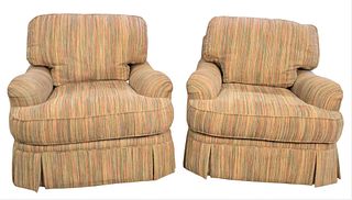 Pair Hickory White Upholstered Easy Chairs, width 39 inches, (excellent condition).