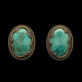 Chinese Turquoise Granulated Earrings