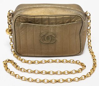 Chanel Gold-Tone Metallic Leather Camera Handbag