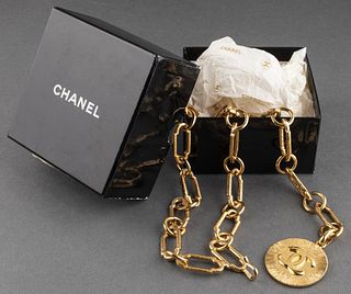 Chanel Gold-Tone Metal Link Belt with Medallion