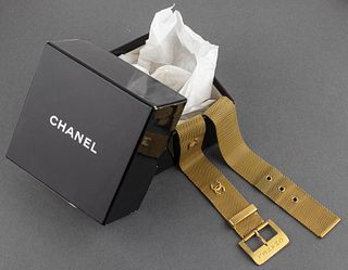 Chanel Gold-Tone Mesh Logo Belt