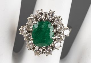 Vintage 14K White Gold, Emerald & Diamond Ring