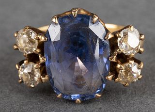 Edwardian 18K Yellow Gold Diamond & Sapphire Ring
