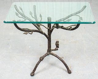Giacometti Style Bronze & Glass Side Table