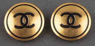 Chanel Gold Tone Circle Logo Clip-On Earrings