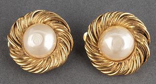 Vintage Chanel Faux Baroque Pearl Earrings, Pair