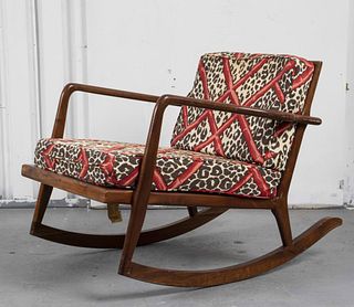 Mid-Century Upholstered Teak Rocking Chair
