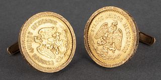 22K Mexican Gold 10 Pesos Coins In 14K Cufflinks