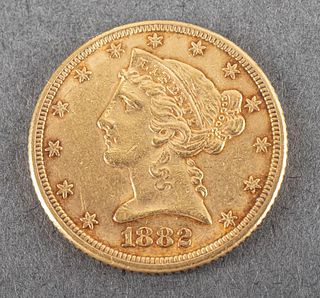 1882 Liberty Head Half Eagle $5 Gold Coin