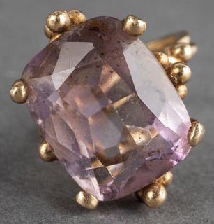 Vintage 14K Yellow Gold Hand-Crafted Amethyst Ring