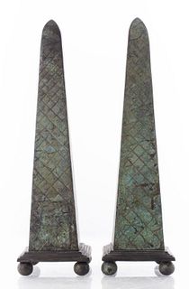 Maitland Smith Attr. Modern Bronze Obelisks, Pair