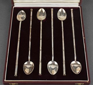 Asprey Silver Bamboo Motif Ice Tea Straw Spoons, 6