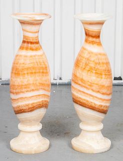 Banded Onyx Floor Vases, Pair