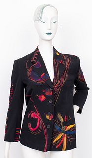 Issey Miyake Multicolor Op Art Black Wool Blazer