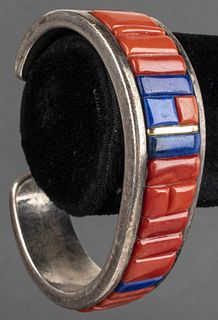 Paul Livingston Silver/14K Lapis & Coral Bracelet