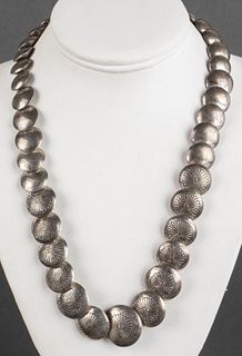 Navajo Silver Graduated Stamped Disc Necklace
