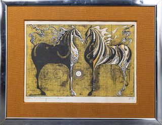 Tadashi Nakayama "Double Horse Portrait" Woodblock