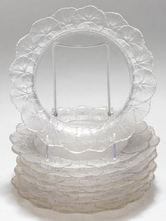 Lalique Honfleur Glass Luncheon Plates, 7