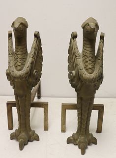A Fine Quality Pr Of Bronze Griffin Form Andirons.